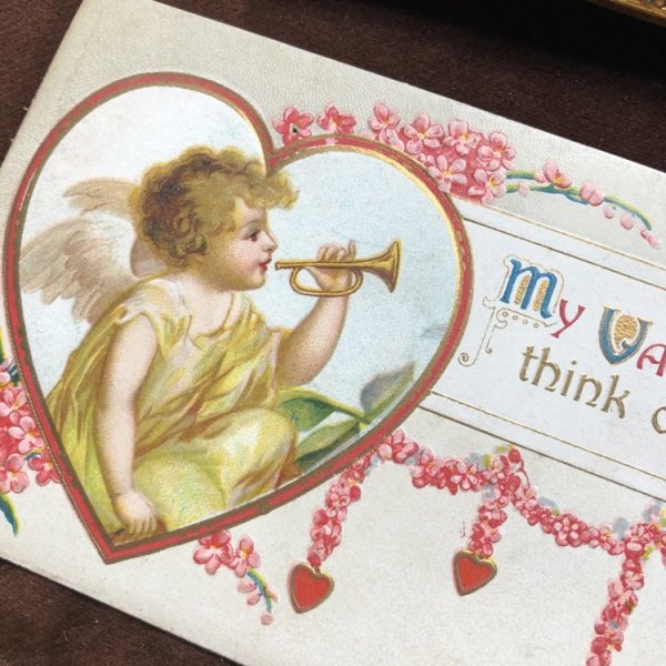 画像3: ▼SALE 500▼  Postcard バレンタイン ハート ラッパを吹く天使 Ellen Clapsaddle 未使用 (3)