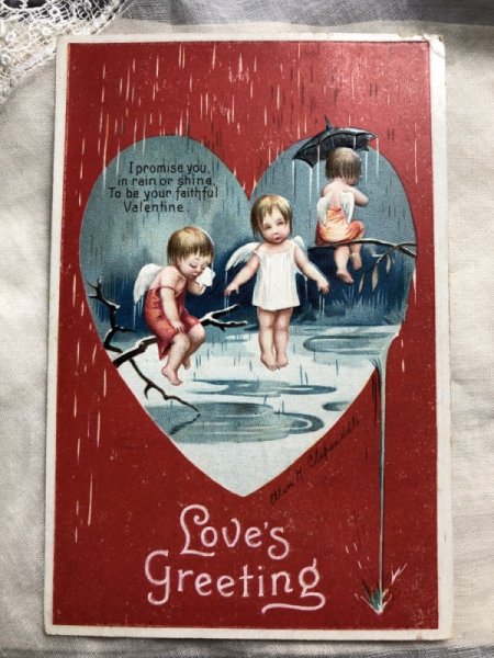 画像1: Postcard　バレンタイン　雨に濡れた天使たち　Ellen Clapsaddle (1)