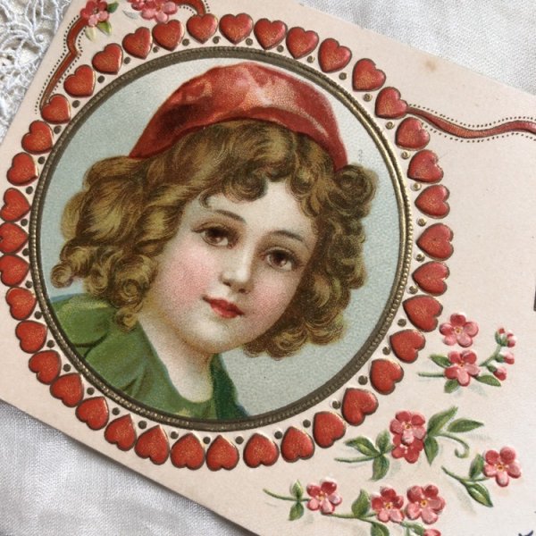 画像2: Postcard バレンタイン 赤い帽子の子ども Ellen Clapsaddle 1909年 (2)