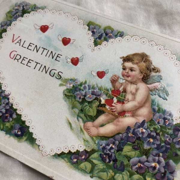画像2: Postcard バレンタイン ハートを飛び立たせる天使  1915年 (2)