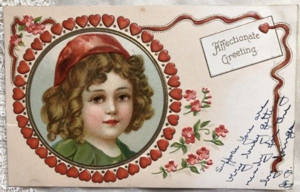 画像1: Postcard　バレンタイン　赤い帽子の子ども　Ellen Clapsaddle　1909年 (1)