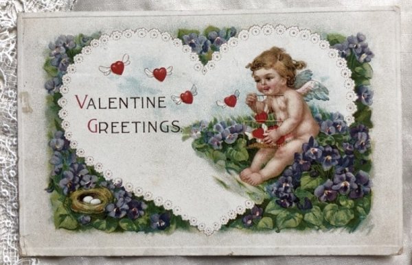 画像1: Postcard　バレンタイン　ハートを飛び立たせる天使　　1915年 (1)