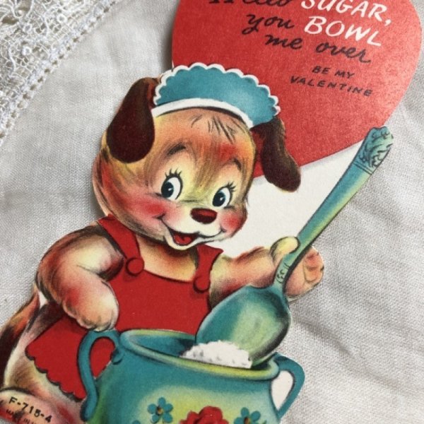 画像2: Greeting card バレンタイン シュガーボウルとエプロン姿のワンちゃん 犬 (2)