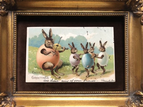 画像3: Postcard イースター 卵の服とバイオリンでダンスをするウサギさん (3)