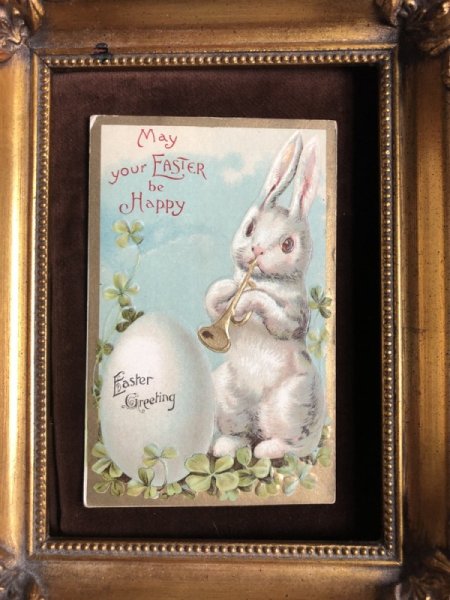 画像2: Postcard イースター 金色のラッパを吹くウサギさん トランペット  Ellen Clapsaddle  (2)