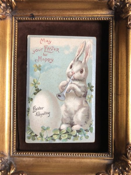 画像2: Postcard イースター 銀色のラッパを吹くウサギさん トランペット  Ellen Clapsaddle (2)