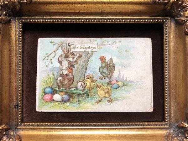 画像3: Postcard イースター ウサギとヒヨコとニワトリ 1908年 (3)