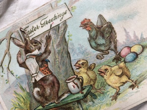 画像2: Postcard イースター ウサギとヒヨコとニワトリ 1908年 (2)