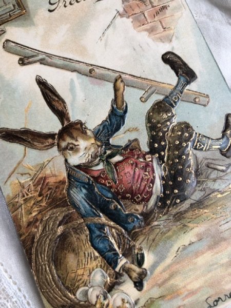 画像2: Postcard イースター 卵と転ぶウサギさん 1907年 (2)