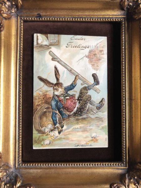 画像3: Postcard イースター 卵と転ぶウサギさん 1907年 (3)