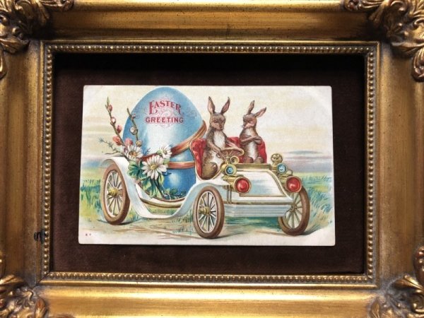画像3: Postcard イースター 自動車で大きな卵を運ぶウサギさん 未使用 (3)
