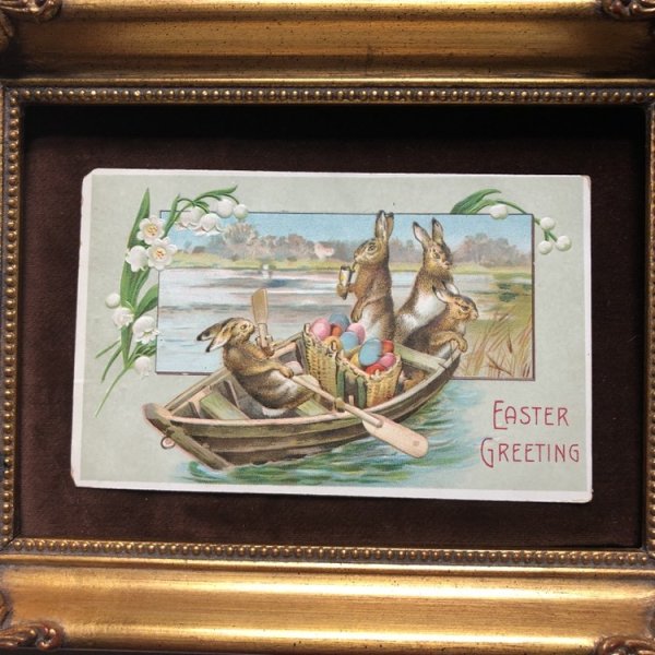 画像5: Postcard イースター 卵とボートに乗るウサギさん 船 スズラン 1909年 (5)