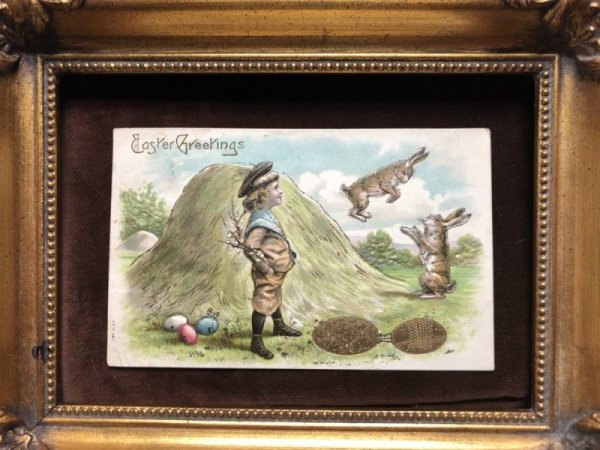 画像2: Postcard イースター 遊ぶウサギを見ているセーラー服の男の子 1909年 (2)