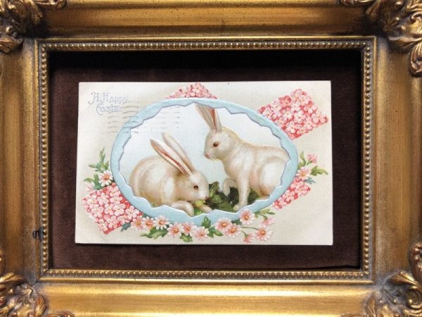 画像2: Postcard イースター 白いウサギさんとお花の十字架 1909年 (2)