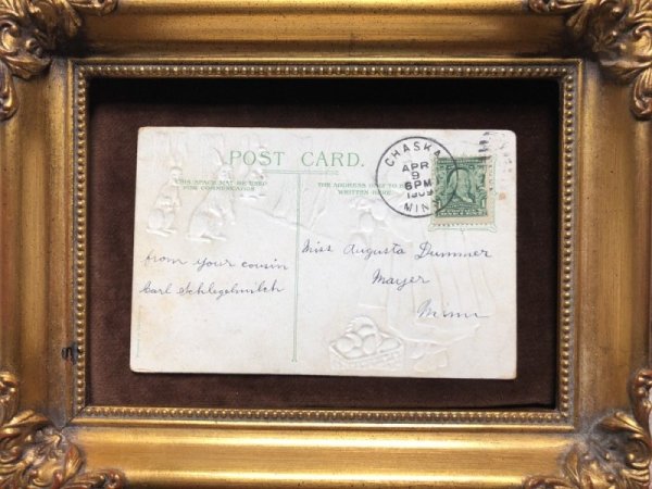 画像3: Postcard イースター 赤ずきんちゃん風の女の子とウサギさん 1909年 (3)