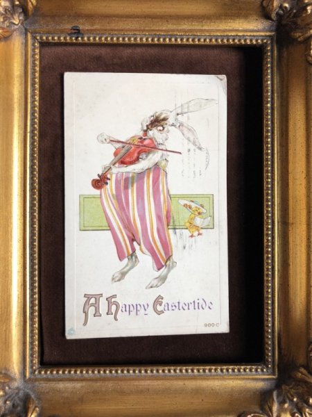 画像3: Postcard イースター バイオリンを弾くウサギさんの影にヒヨコさん 1913年 (3)