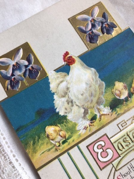 画像2: Postcard イースター ニワトリとヒヨコ スミレのお花 (2)
