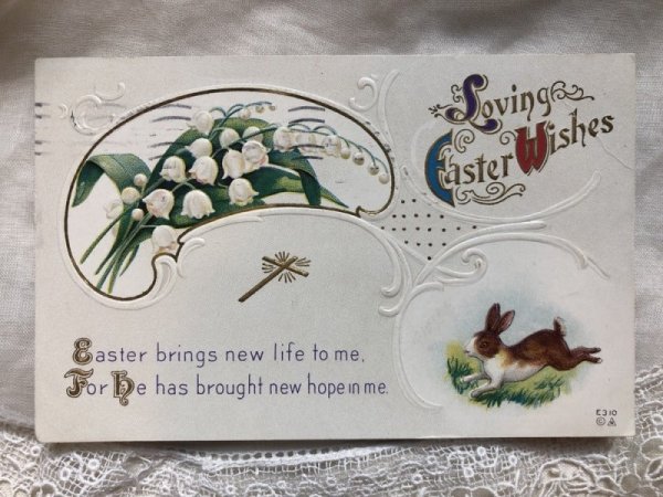 画像1: ▼SALE 500▼ Postcard　イースター　スズランのお花とウサギさん　 (1)
