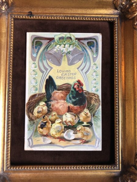 画像2: ▼SALE 500▼ Postcard イースター 鶏とヒヨコの家族 スズランのお花と銀色のベル (2)