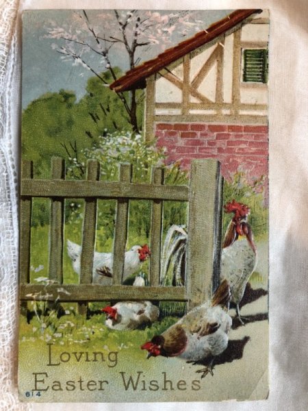 画像1: ▼SALE 500▼ Postcard　イースター　軒先の鶏　1911年 (1)