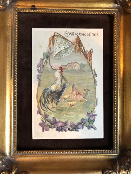 画像2: ▼SALE 500▼ Postcard イースター 鶏とヒヨコの家族 スミレのお花とベル 1908年 (2)