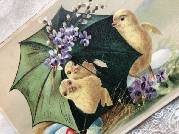 画像2: ▼SALE 500▼ Postcard イースター 傘とヒヨコ 1911年 (2)