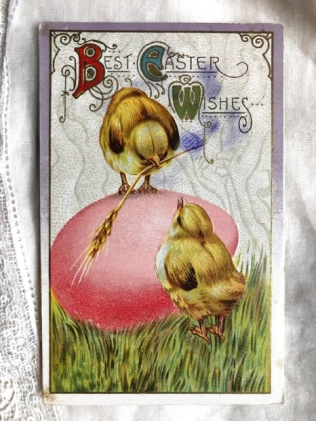 画像1: ▼SALE 500▼ Postcard　イースター　ピンク色の卵とヒヨコ (1)