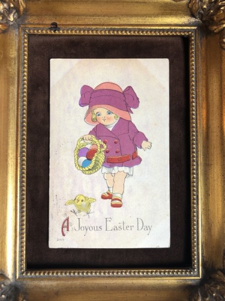画像2: ▼SALE 500▼ Postcard イースター ひよこと女の子 1915年 (2)