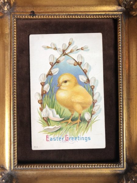 画像2: ▼SALE 500▼ Postcard イースター ネコヤナギとヒヨコさん 1917年 (2)