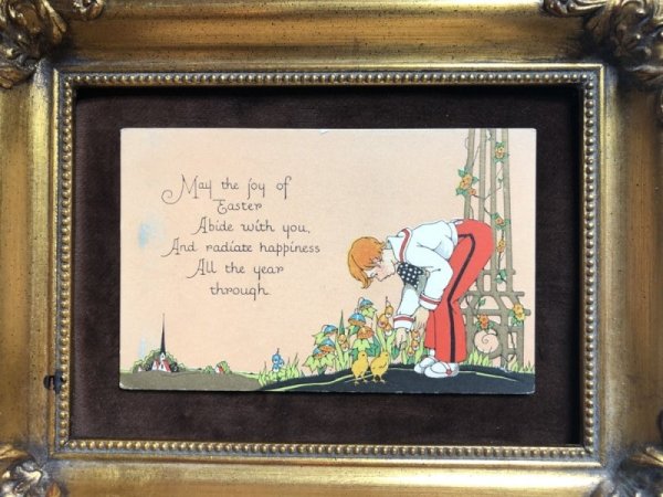 画像2: ▼SALE 500▼ Postcard イースター ヒヨコに葉っぱを与える男の子  (2)