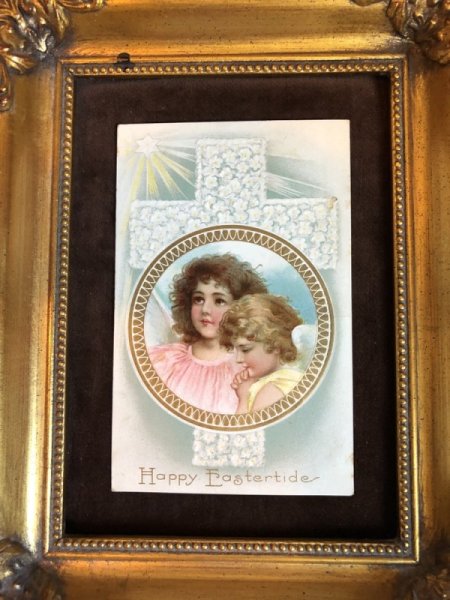 画像3: Postcard イースター 十字架 祈る天使の女の子 F.Brundage ? (3)