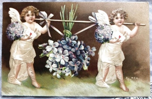 画像1: Postcard　スミレのお花を運ぶ天使　1907年　Ellen Clapsaddle  (1)