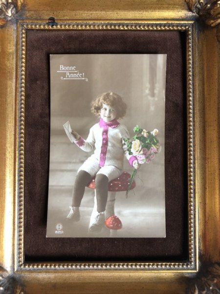 画像2: Postcard 新年祝い New Year キノコに座る女の子 Bonne Annee! (2)