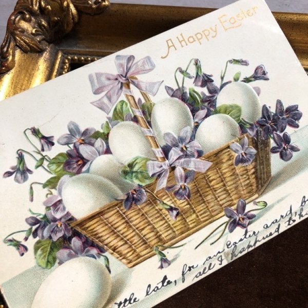 画像1: Postcard  　イースター　スミレのお花と卵のバスケット　Ellen Clapsaddle ? (1)