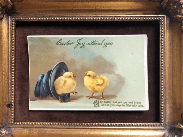 画像2: ▼SALE 500▼ Postcard イースター 帽子と2羽のヒヨコさん イギリス1912年 (2)