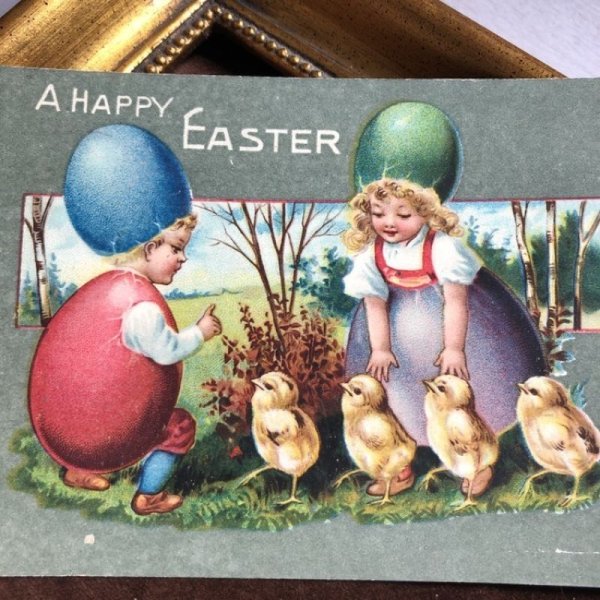 画像1: Postcard イースター　卵の妖精さんとヒヨコさん　イギリス1909年 (1)