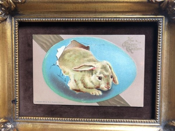 画像2: Postcard イースター 青い卵から産まれたウサギさん アメリカ1909年 (2)