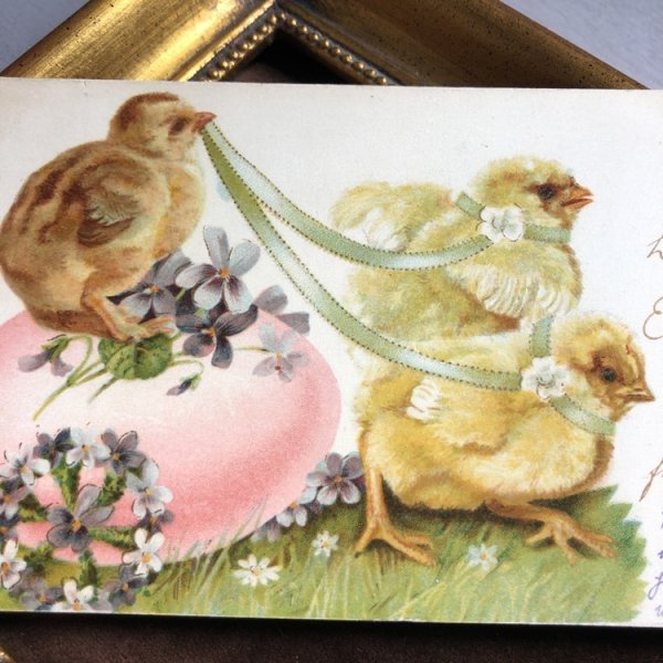 画像1: Postcard イースター　卵の車に乗るヒヨコさん　Ellen Clapsaddle　イギリス1904年 (1)