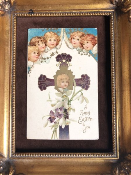 画像3: Postcard イースター 天使とスノードロップのお花と十字架 イギリス1907年 (3)