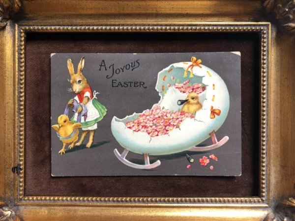 画像3: Postcard イースター ひよこの赤ちゃんと卵のベビーベッド ウサギのお母さん イギリス1908年 (3)