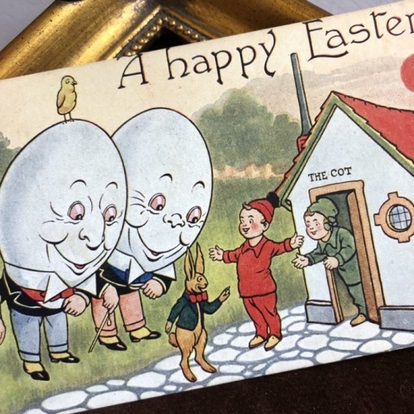 画像1: Postcard 　イースター　遊びに来たよ♪　妖精さんの家　卵とウサギ　ハンプティダンプティ (1)