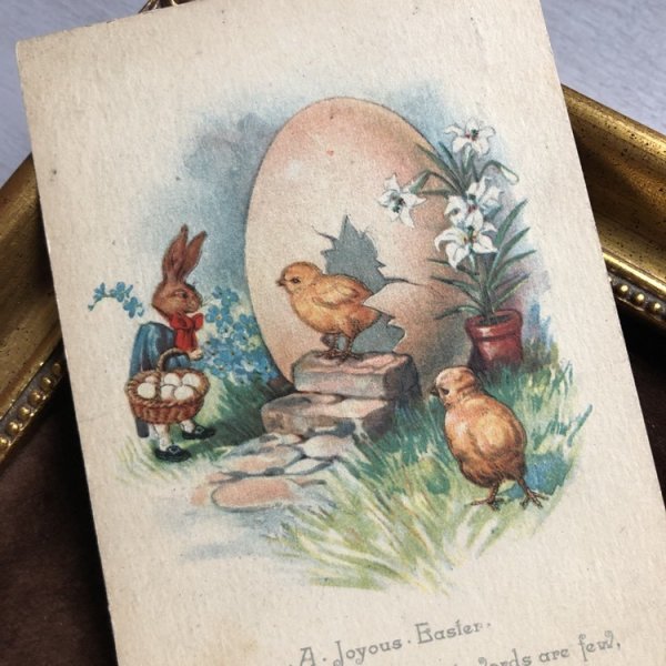 画像1: ▼SALE 500▼　Postcard イースター　卵を運ぶウサギさんとヒヨコさん (1)