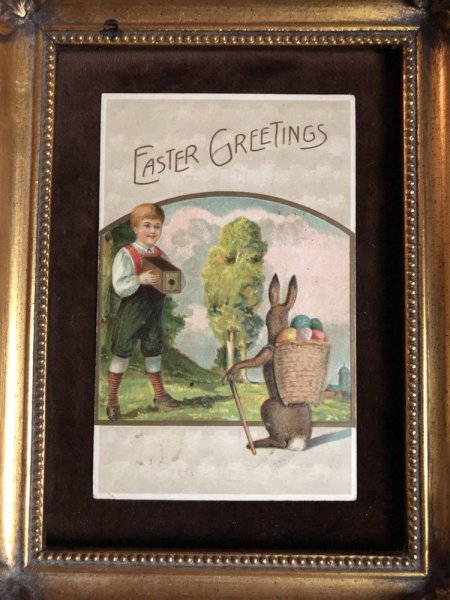 画像2: Postcard  イースター 卵を運ぶウサギさんの写真を撮影する少年 1909年 (2)