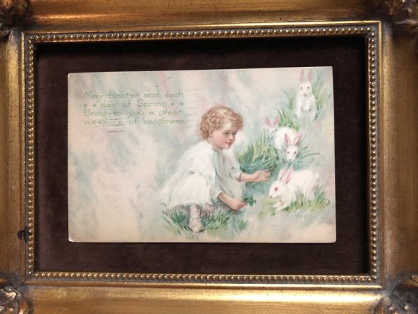 画像2: Postcard  イースター 白いドレスの女の子と白ウサギさん 1922年 (2)