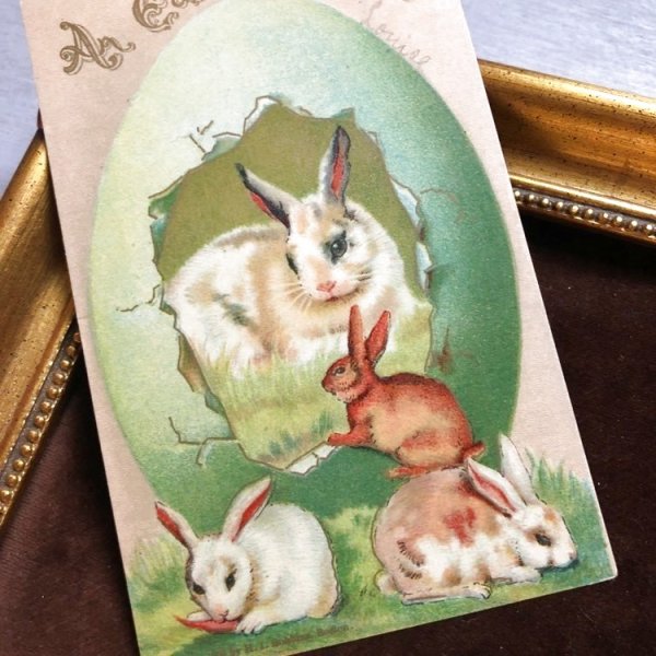 画像1: Postcard 　イースター　ウサギさんの卵のお家 (1)