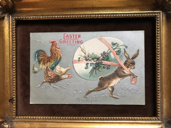 画像2: Postcard  イースター 卵を盗むウサギさんを追いかけるニワトリさん (2)