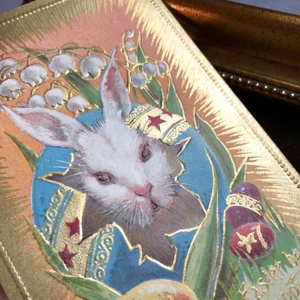 画像3: Postcard  イースター 卵の中から白兎 ウサギ スズラン アメリカ1910年 (3)