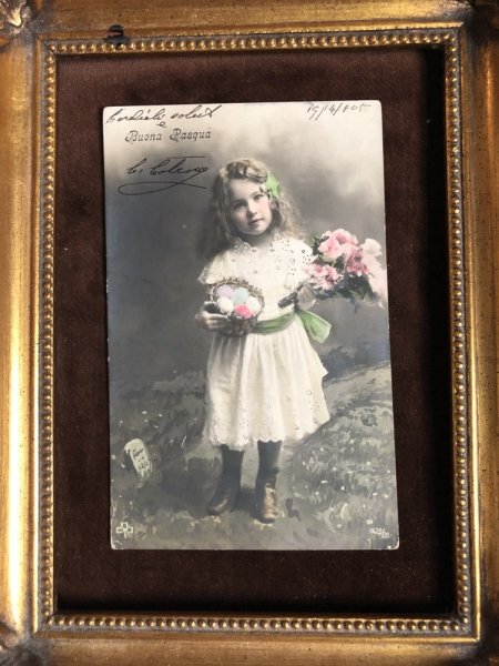 画像4: Postcard  イースター 卵とお花を持つ白いドレスの女の子 写真 1905年 (4)