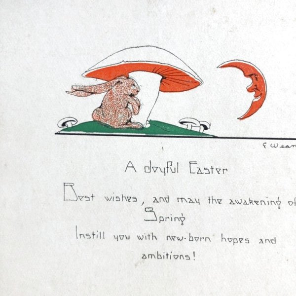 画像1: Postcard　イースター　ウサギとキノコとお月様　 (1)