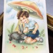 画像1: Postcard　ウサギとキノコと男の子　 (1)